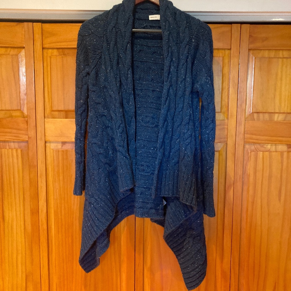 Anthropologie Teal Speckled Cable Sweater Cardigan Size S by Sleeping on Snow